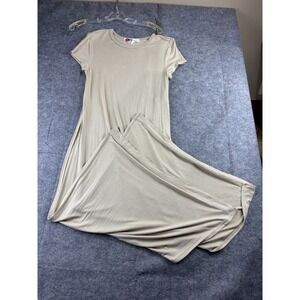 FREE PEOPLE Beach Women's S High Cut Maxi T-Shirt Sleeve Beige Coastal Cover Up